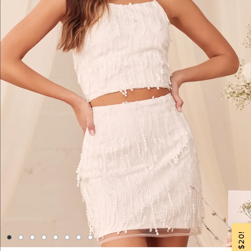 Lulu Dancing in a Dream White Fringe Lace-Up Two-Piece Mini Dress